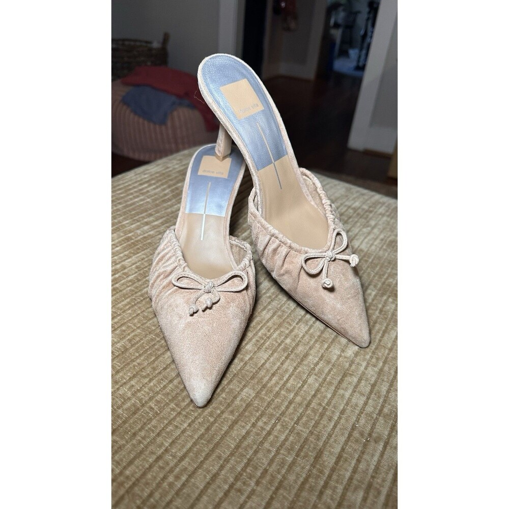 Dolce Vita Faux Suede Kitten Heel Mules Nude Size 7 Pointed Toe Bow